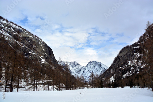 Snowy alpine landscape in Piedmont Alps, Italy. © Luigi Bertello Photo