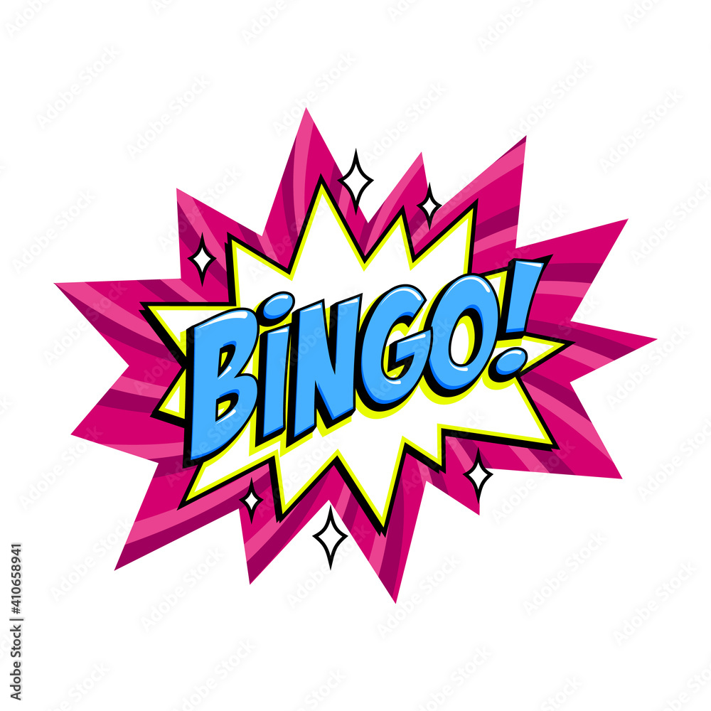 Fototapeta premium Bingo - lottery pink vector banner. Lottery game background in Comic pop-art style. Cartoon vector illustration