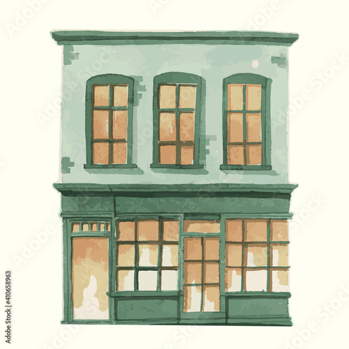 Illustration of a vintage European city building exterior water color style vector design illustration