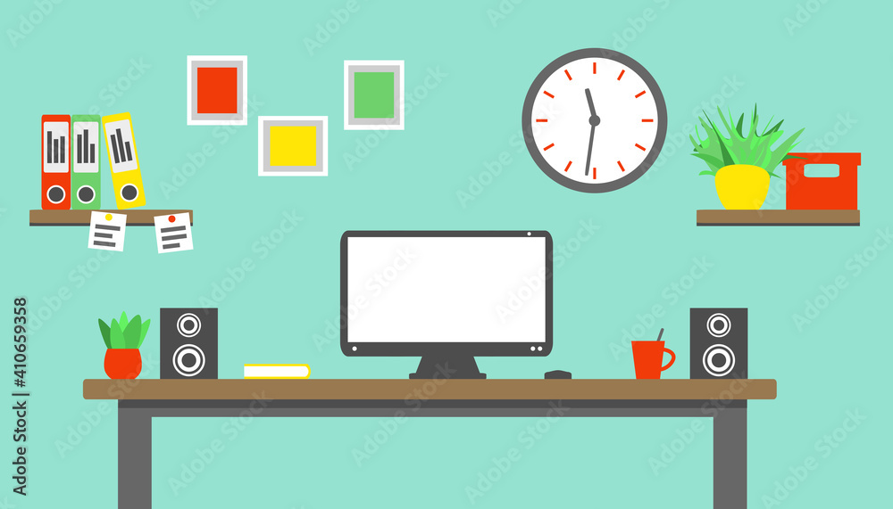 Homeoffice - Büro mit SchreibtischFlat Design Homeoffice - Büro mit SchreibtischFlat Design