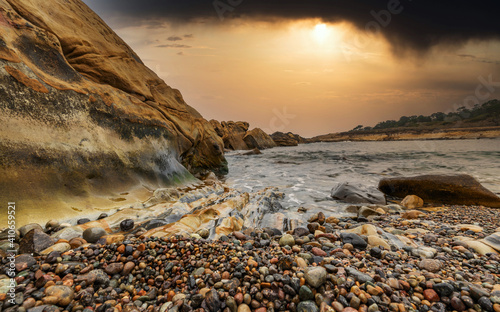 A beautiful landscape of bizarre rock formations on the Pacific coast at Point Lobos State Reserve in Carmel, California.