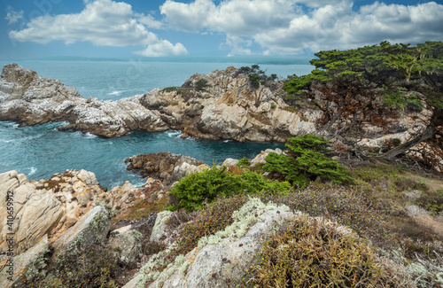 Beautiful landscape, view rocky Pacific Ocean coast at Point Lobos State Reserve in Carmel, California.