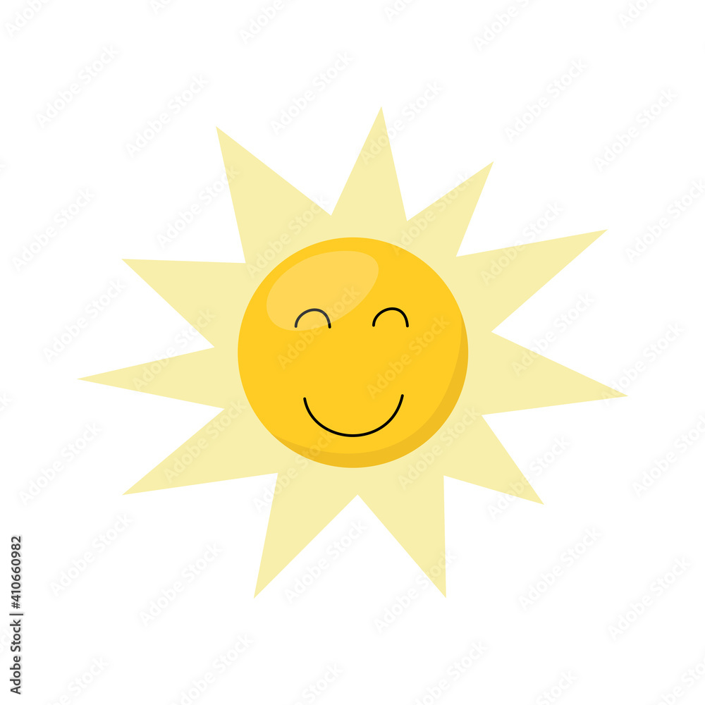 Cute cartoon-style sun isolated on a white background