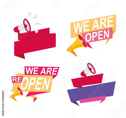 bundle of four reopening labels campaign set icons