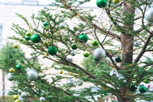 Winter tree with ornaments in Japan.