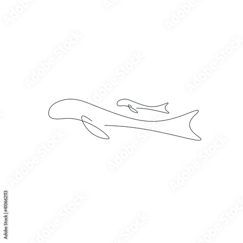 Whale family drawing on white background, vector illustration