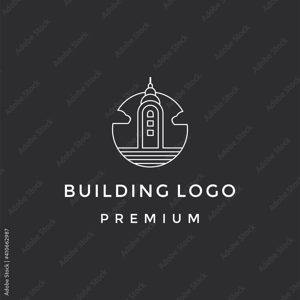 Minimalist real estate logo. Isolated in black background.
