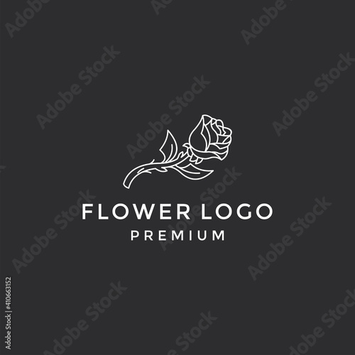 Rose, linear style sign design. Symbol, logo in black background