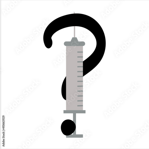 Silhouette symbol. syringe sticker. Injection forbidden. Anti vaccination. Stop vaccine. Negative space. Dilemma, controversy, pros and cons.