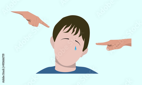 Taunts the child. vector. baby crying and other children bullying and pointing fingers.
