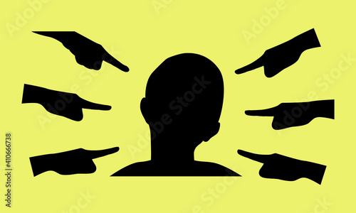 Silhouettes. Taunts the child. vector. the child cries and other children bully and point fingers.