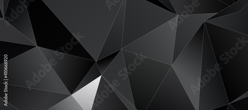 Abstract black triangle background with thin white stroke, low poly pattern illustration