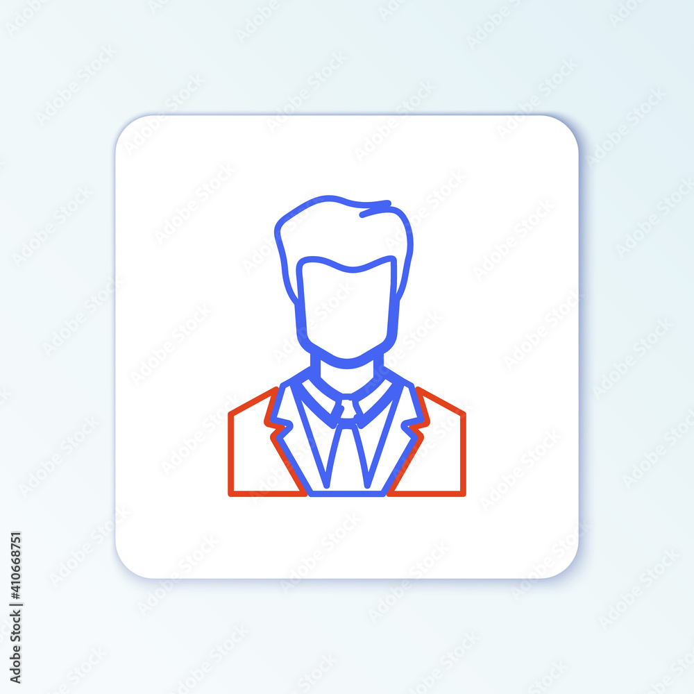 Line User of man in business suit icon isolated on white background. Business avatar symbol - user profile icon. Male user sign. Colorful outline concept. Vector. Line User of man in business suit icon isolated on white background. Business avatar symbol - user profile icon. Male user sign. Colorful outline concept. Vector.