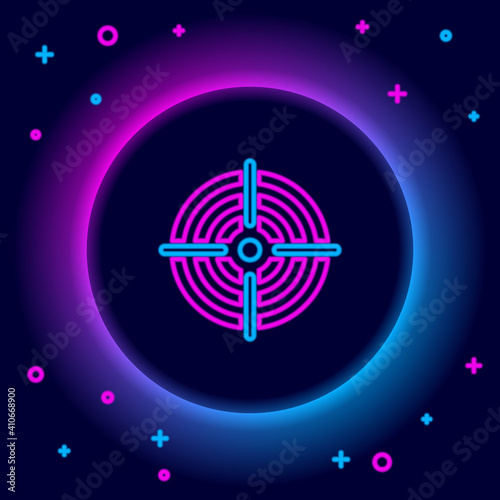 Glowing neon line Target sport icon isolated on black background. Clean target with numbers for shooting range or pistol shooting. Colorful outline concept. Vector.