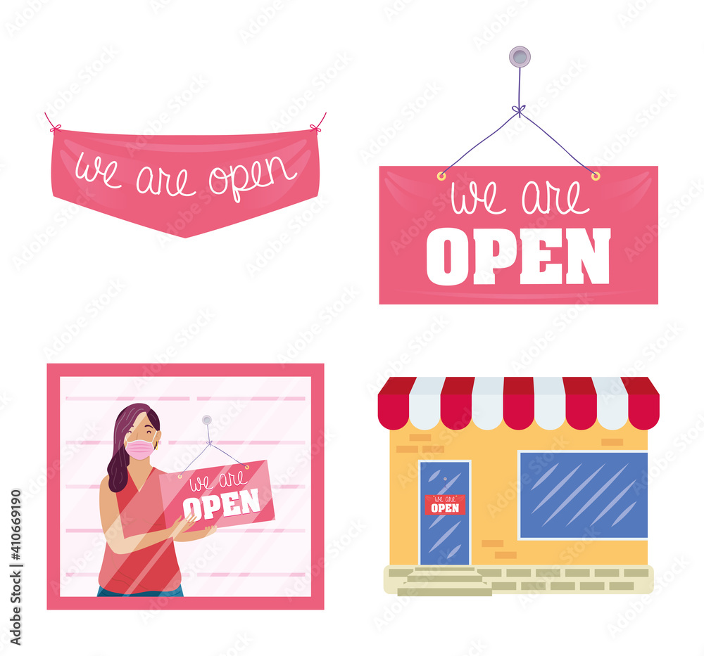 bundle of four reopening labels campaign icons bundle of four reopening labels campaign icons