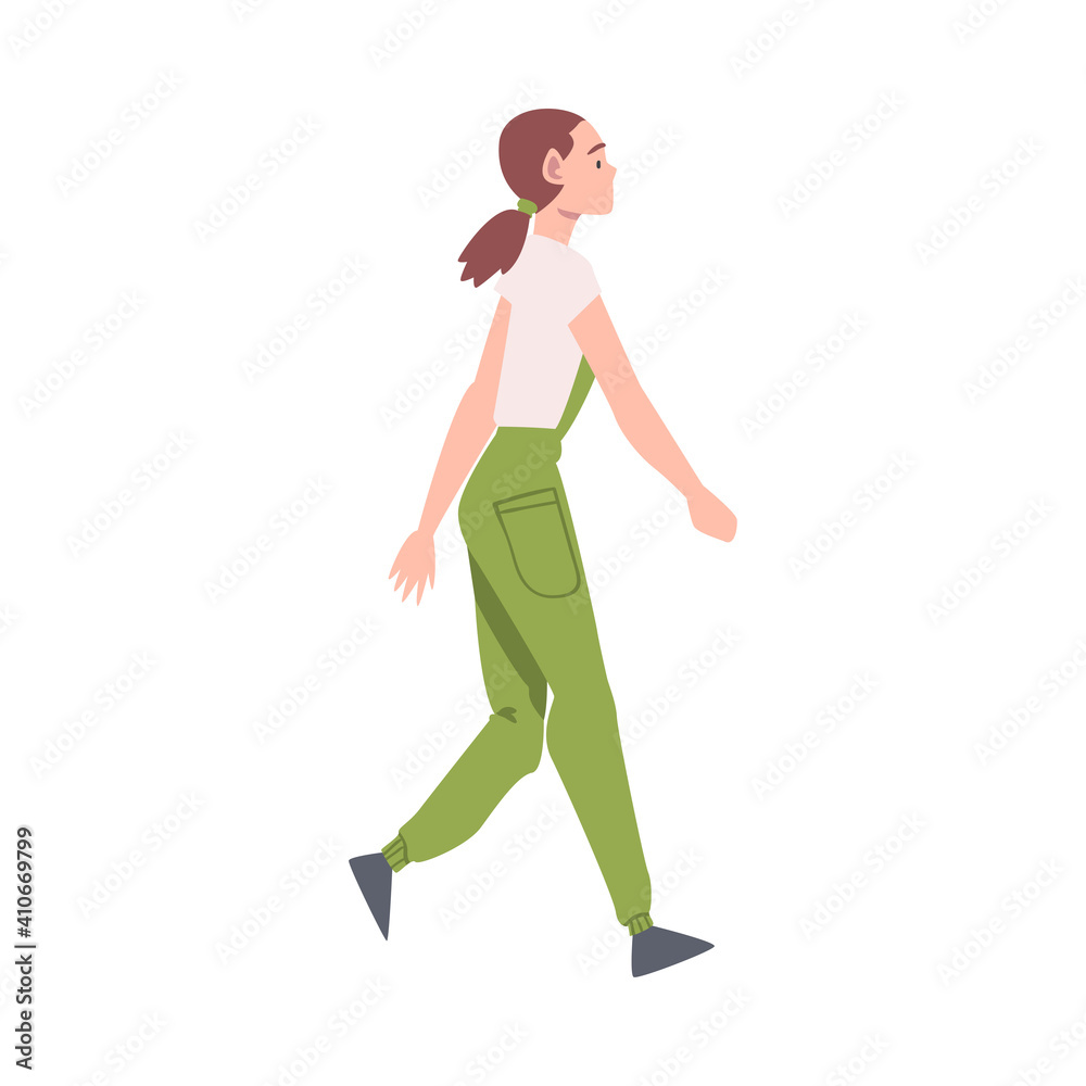 Woman Character Going or Walking Taking Steps Forward Side View Vector Illustration Woman Character Going or Walking Taking Steps Forward Side View Vector Illustration