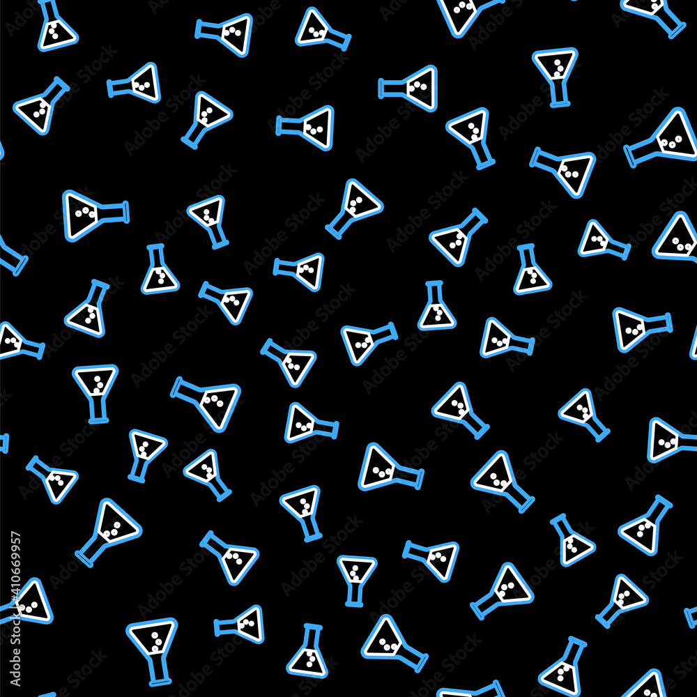 Line Test tube and flask - chemical laboratory test icon isolated seamless pattern on black background. Vector. Line Test tube and flask - chemical laboratory test icon isolated seamless pattern on black background. Vector.