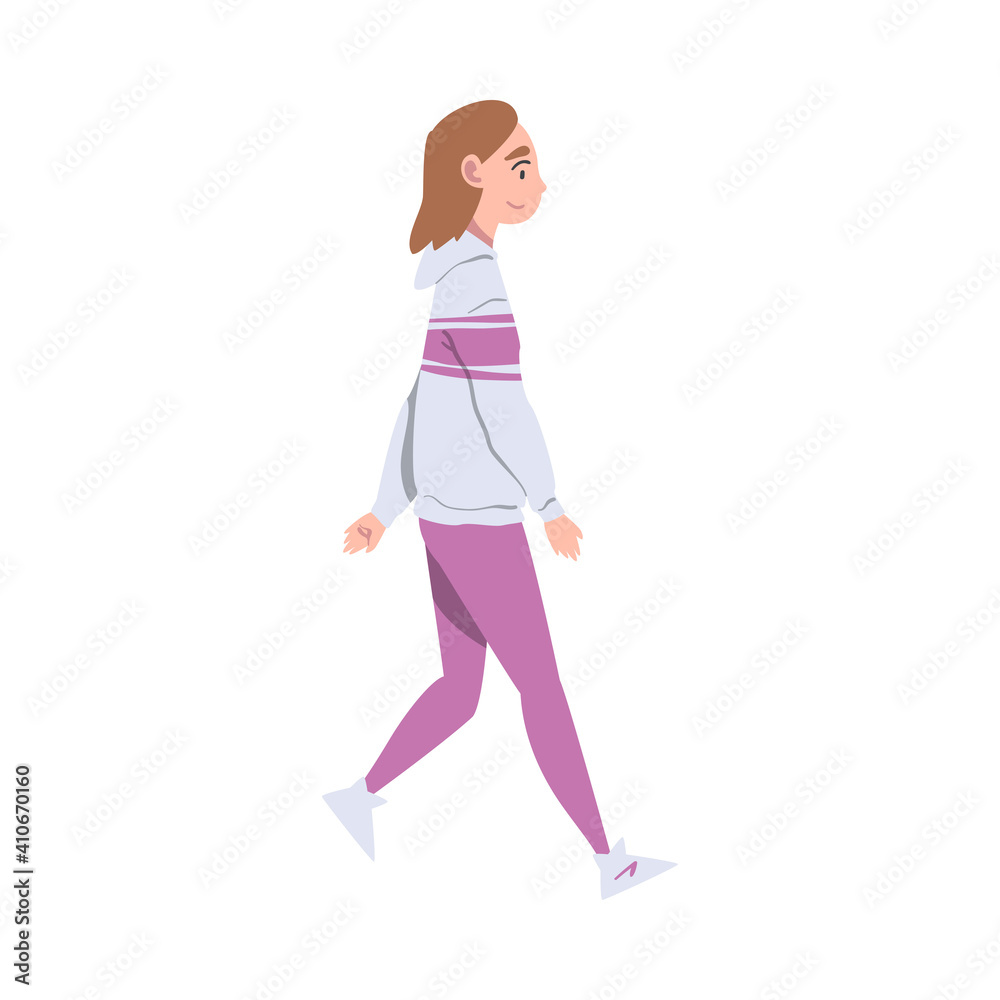 Walking Woman Character Taking Steps Forward Side View Vector Illustration Walking Woman Character Taking Steps Forward Side View Vector Illustration