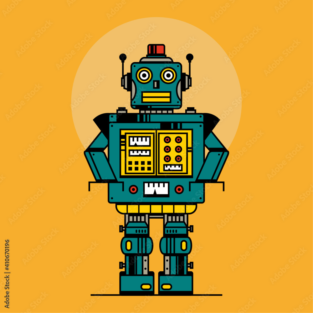 Retro robot vintage toys. Robot vector illustration in flat style