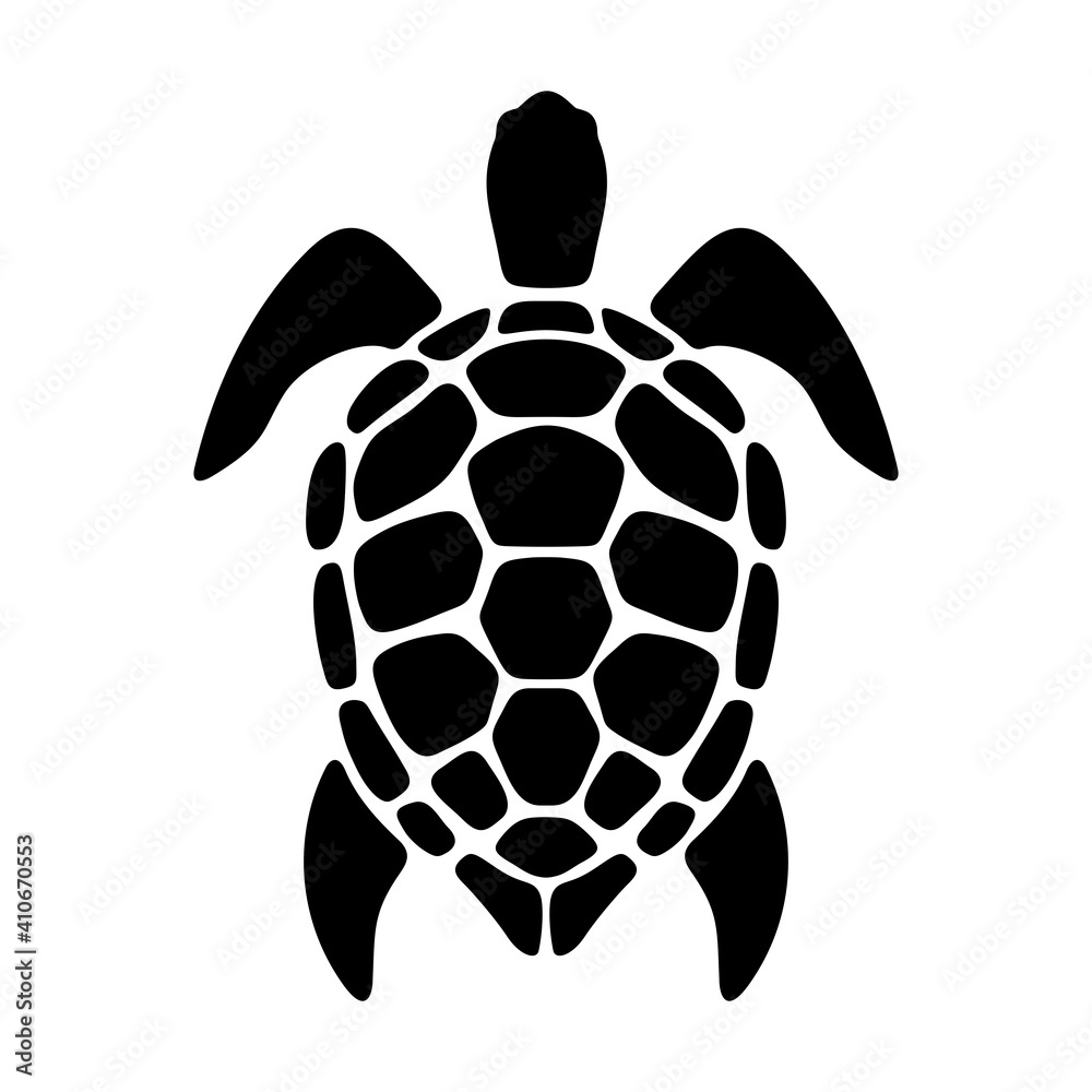 Fototapeta premium Vector black silhouette of a turtle isolated on a white background.