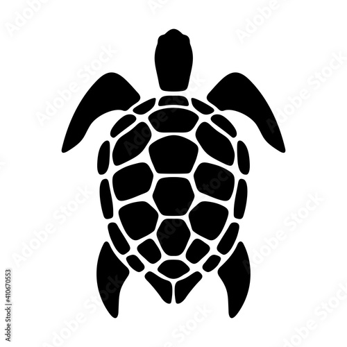 Vector black silhouette of a turtle isolated on a white background.