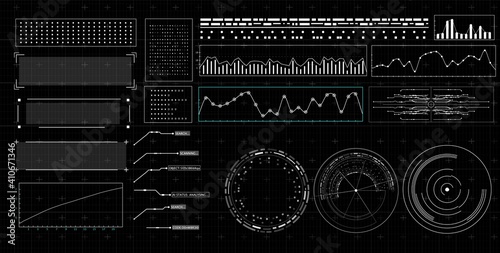 HUD futuristic interface. Hitech display with infographic elements. Dashboard with chart, diagram, line, graphic and data. © fantasyform