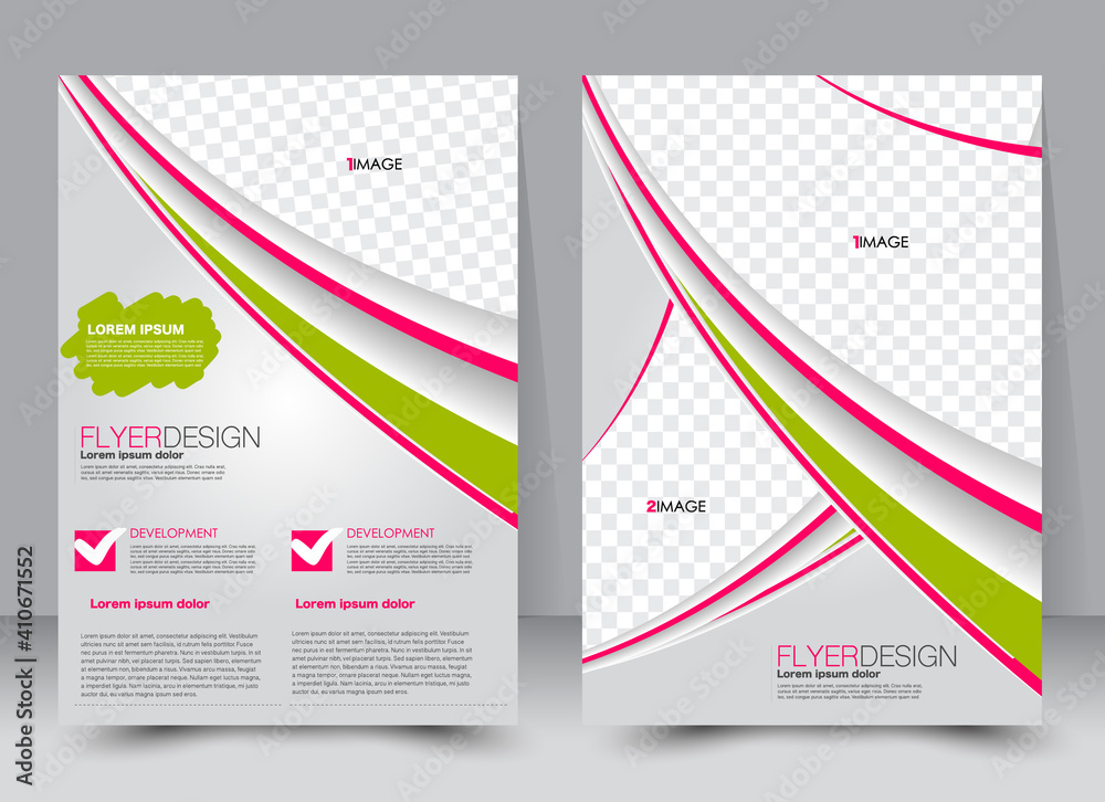 Abstract flyer design background. Brochure template. Can be used for magazine cover, business mockup, education, presentation, report. a4 size with editable elements. Pink and green color.
