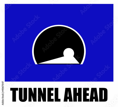 Tunnel ahead,  traffic warning sign used in Italy. Blue background.