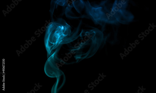 Blue smoke movement shapes isolated on black background