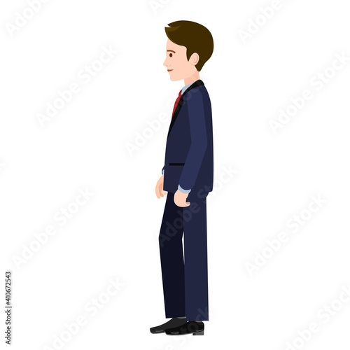 
the man stands sideways.The man in the suit is sideways. Vector image of a person for animation. Editable strokes. The man in the suit is sideways on a white background. 