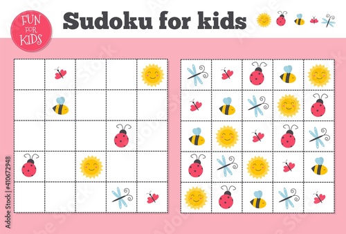 Sudoku. Kids and adult mathematical mosaic. Magic square. Logic puzzle game.