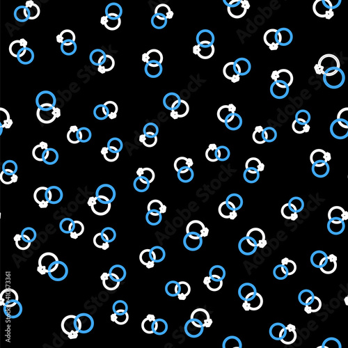 Line Wedding rings icon isolated seamless pattern on black background. Bride and groom jewelery sign. Marriage icon. Diamond ring. Vector.