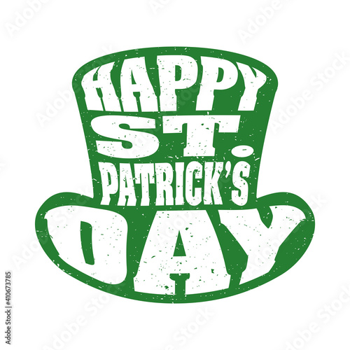 happy saint patricks day lettering in leprechaun tophat silhouette