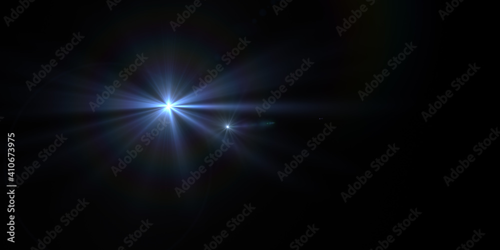 Light effects. Glow bursts isolated on black background.  flash light effect, blue and white