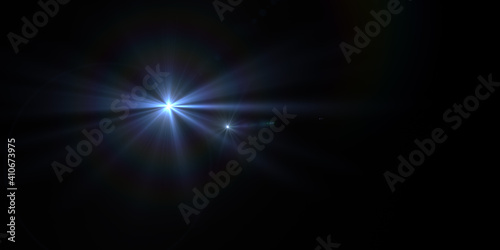 Light effects. Glow bursts isolated on black background.  flash light effect, blue and white
