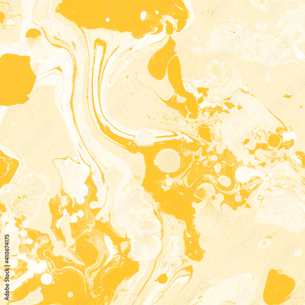 Yellow luxury marble ink texture on watercolor paper background. Marble stone image. Bath bomb effect. Psychedelic biomorphic art. Yellow luxury marble ink texture on watercolor paper background. Marble stone image. Bath bomb effect. Psychedelic biomorphic art.