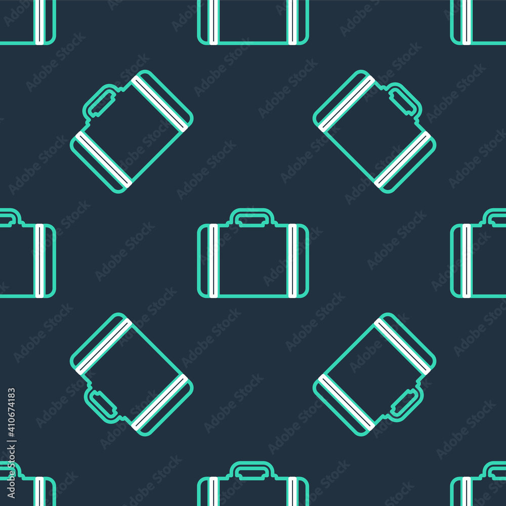 Line Suitcase for travel icon isolated seamless pattern on black background. Traveling baggage sign. Travel luggage icon. Vector.