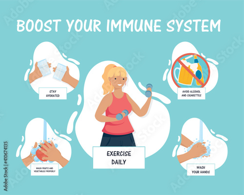 boost your immune system lettering with women lifting dumbbells and recommendations