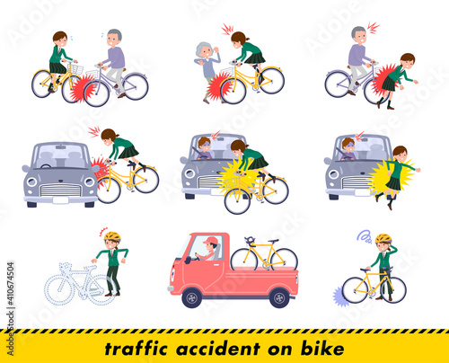 flat type school girl Green Blazer_accident-on-bike
