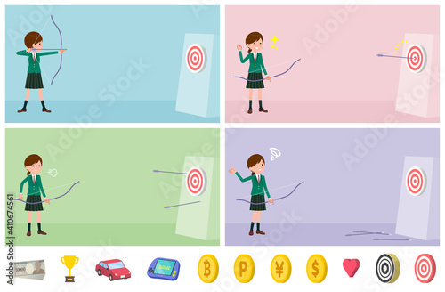 flat type school girl Green Blazer_Bow-and-arrow