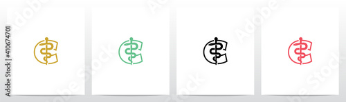 Rod of Asclepius On Letter Logo Design C