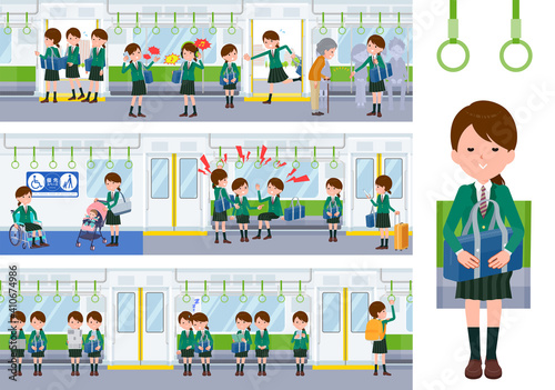 flat type school girl Green Blazer_on-the-train-sitting