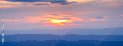 Panoramic sunset over a mountain range in Virginia USA