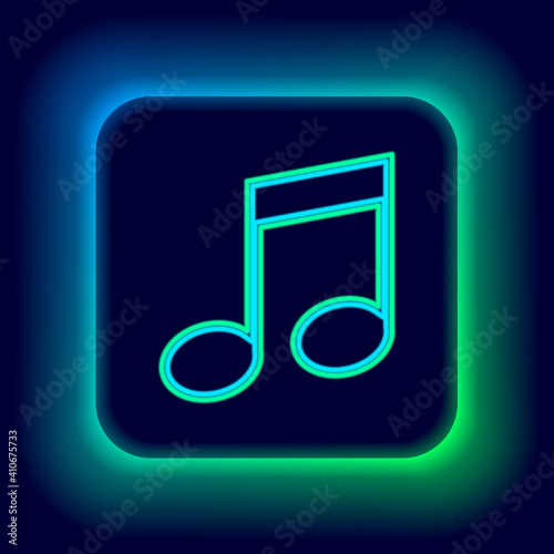 Glowing neon line Music note, tone icon isolated on black background. Colorful outline concept. Vector.