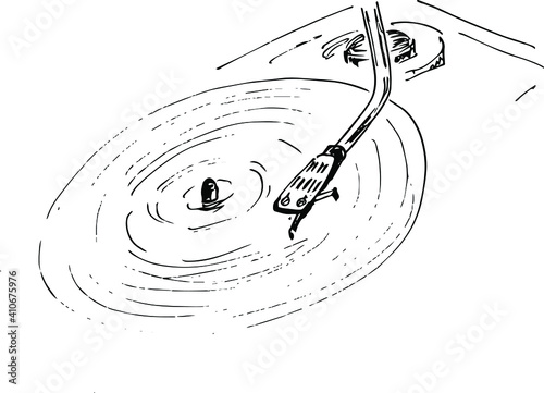 Music background with turntable. Sketch illustration