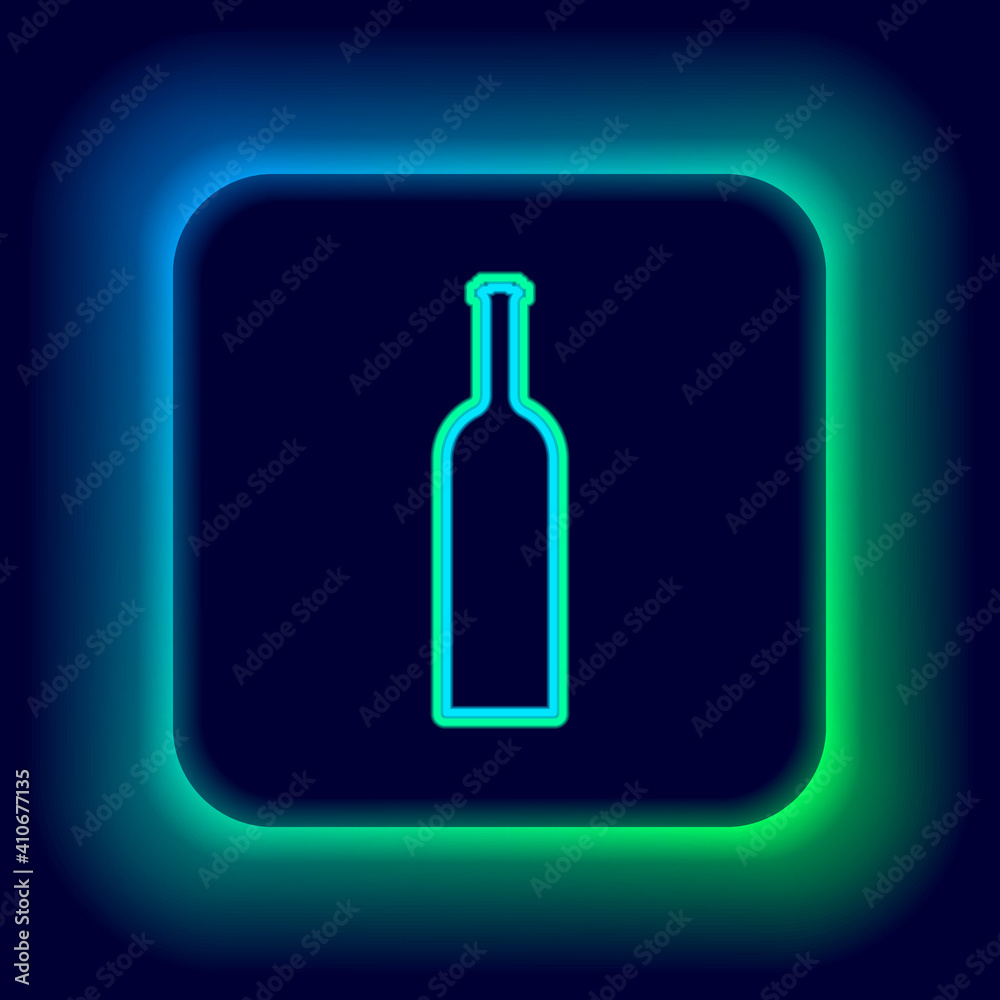 Glowing neon line Bottle of wine icon isolated on black background. Colorful outline concept. Vector. Glowing neon line Bottle of wine icon isolated on black background. Colorful outline concept. Vector.