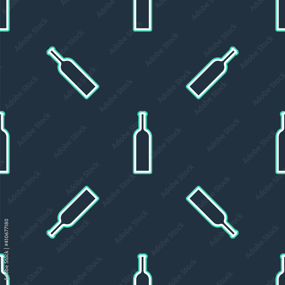 Line Bottle of wine icon isolated seamless pattern on black background. Vector. Line Bottle of wine icon isolated seamless pattern on black background. Vector.