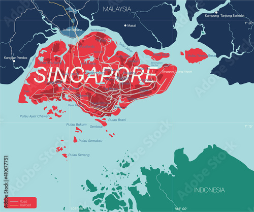 Singapore detailed editable map. Vector EPS-10 file
