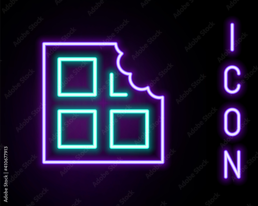 Glowing neon line Chocolate bar icon isolated on black background. Colorful outline concept. Vector. Glowing neon line Chocolate bar icon isolated on black background. Colorful outline concept. Vector.