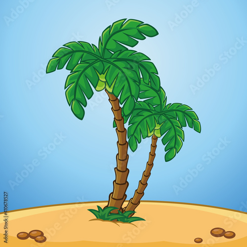 Coconouts Tree Beach Vector Illustration